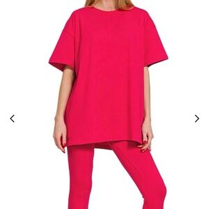 Zenana bright pink Tshirt & leggings set size large NEW